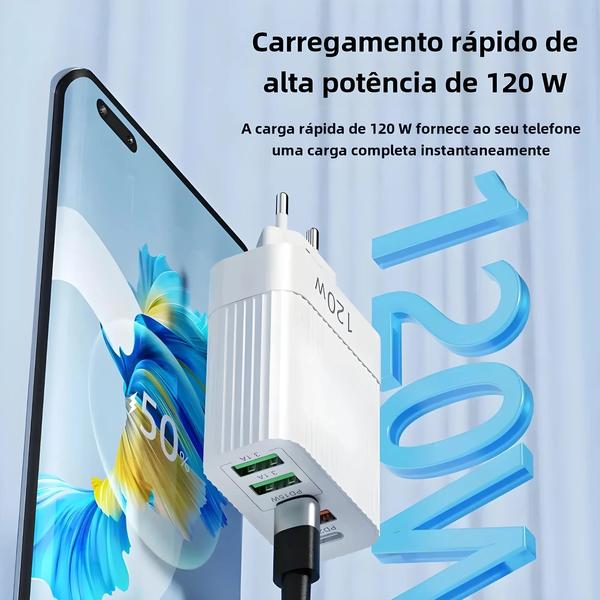 Imagem de Carregador Rápido USB-C de 5 Portas com PD - Adaptador de Parede para iPhone 15 Pro, Samsung e Xiaomi