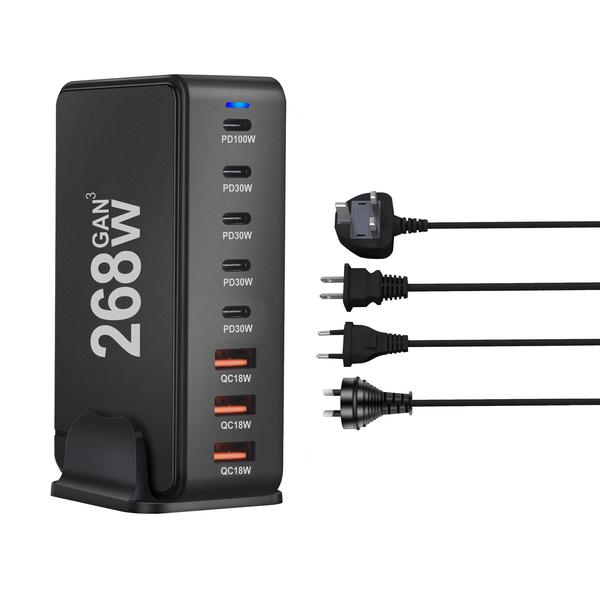 Imagem de Carregador Rápido USB Tipo C 268W - 8 Portas com PD 3.0 para Celular e Desktop