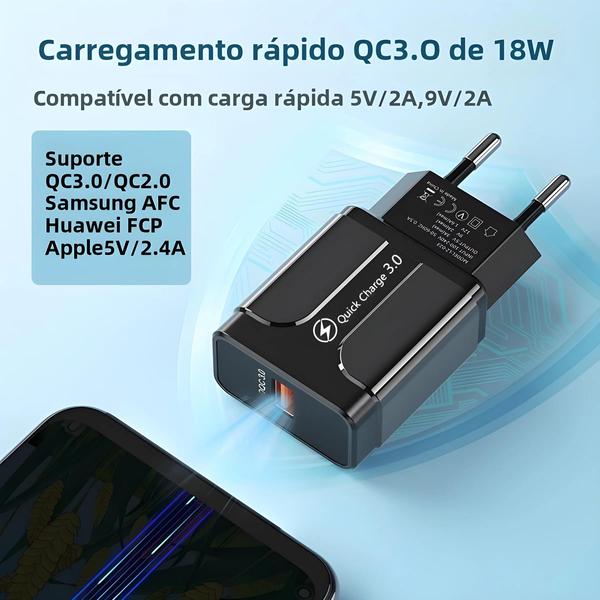 Imagem de Carregador Rápido USB Universal QC3.0 3A Para iPhone Xiaomi Samsung S20 Tablets Carregadores De