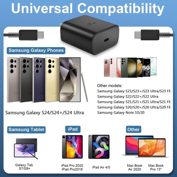 Imagem de Carregador Samsung Super Fast 45W USB C tipo C com cabo de 8 pés preto