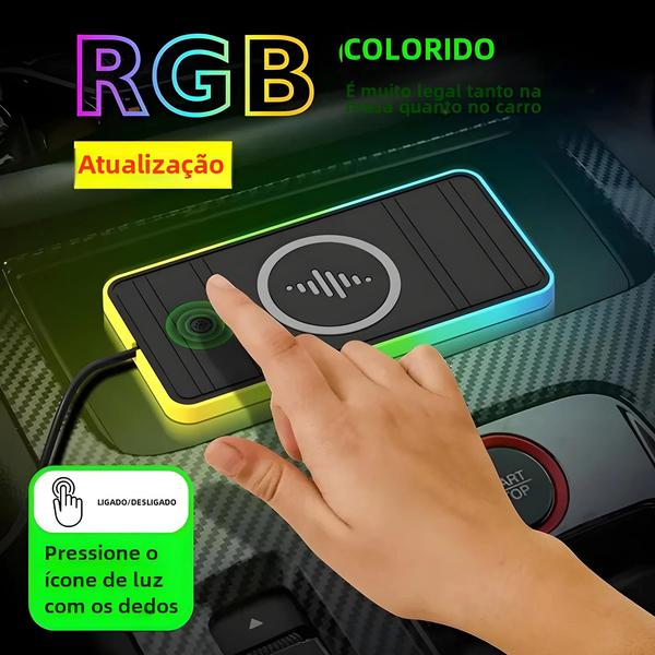 Imagem de Carregador Sem Fio para Carro 15W - Antiderrapante, Silicone, RGB e Carregamento Rápido