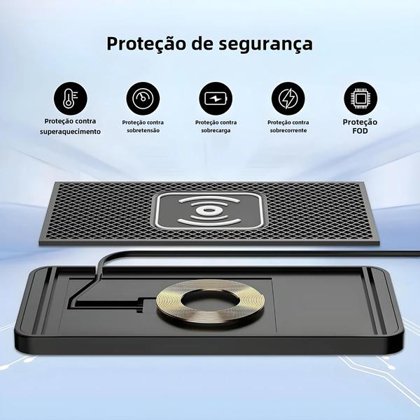 Imagem de Carregador Sem Fio para Carro - Compatível com iPhone, Samsung e Xiaomi - Base Antiderrapante de Silicone