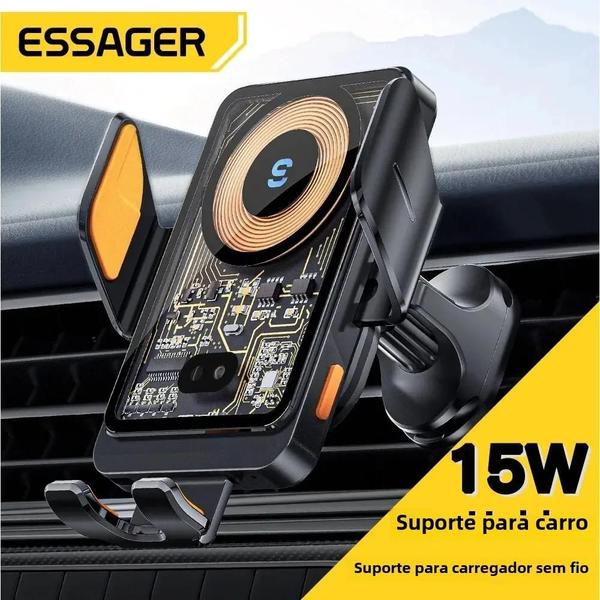 Imagem de Carregador Sem Fio Qi 15W para Carro - Suporte para Telefone com Fixação na Ventilação