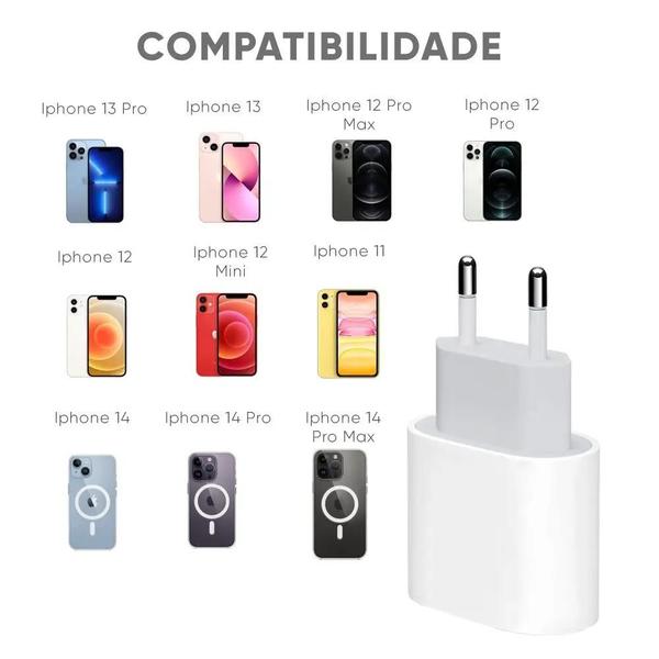 Imagem de Carregador Turbo 20W + Cabo Lightning para USB-C Compatível com Iphone/11/12/13/14/Pro-Max X XR XS - Lehmox