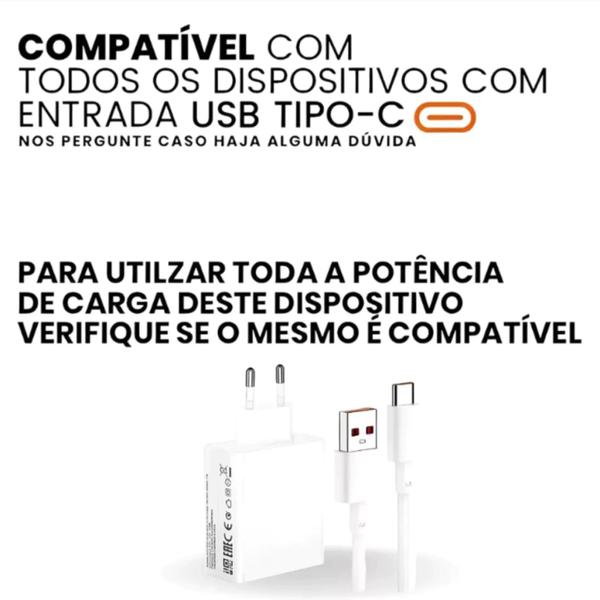 Imagem de Carregador Turbo 67w Tipo USB-C Compatível Com todos aparelhos com entrada Tipo C