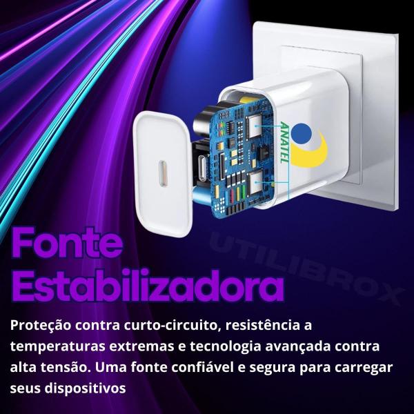 Imagem de Carregador Turbo Compativel c/Novo iPhone 16, 16 pro, 16 pro max, iPhone 15, 15 pro, 15 pro max, IOS/Android, 5.0 Super Rapido Tipo-C + Cabo USB-C