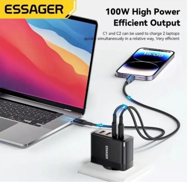 Imagem de Carregador Turbo Essager 4 Em 1 100 Watts 2 Usb-c 2 Usb-a