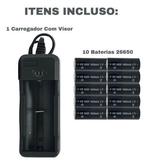 Imagem de Carregador Turbo Led + 10 Un Bateria 26650 16800Mah