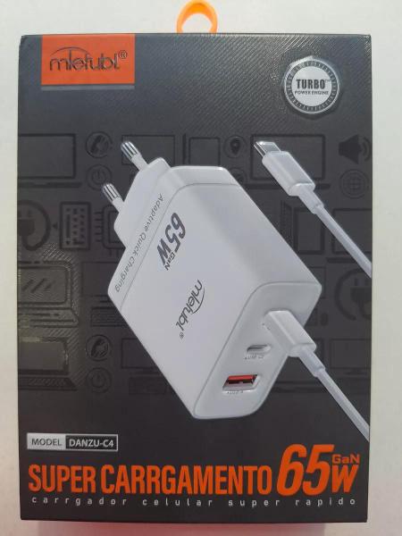 Imagem de Carregador Turbo Porta tripla 2 USB-C e 1 USB-A + Cabo Usb C GaN Charger 65W High Quality