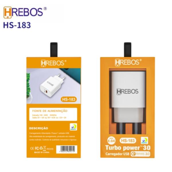 Imagem de Carregador turbo usb 18w saída usb ou usb-c - hs-165/hs-183