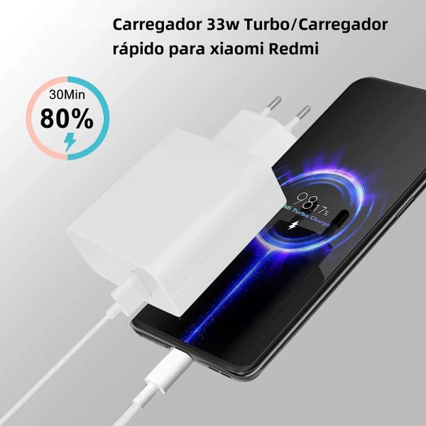 Imagem de Carregador Turbo USB-C 33W - Rápido para Xiaomi POCO X5, X3 Pro, F3, M3, Redmi Note 9, 10, 11