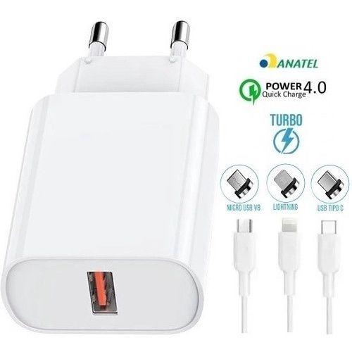 Imagem de Carregador Turbo Usb Quick Charge TipoC  Carga Rápida Com Cabo