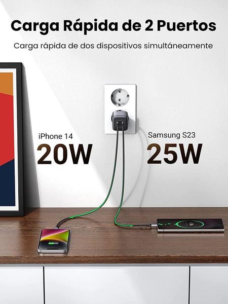 Imagem de Carregador Ugreen 45W Gan Dual Cabo Tipo-C Rápido Portátil