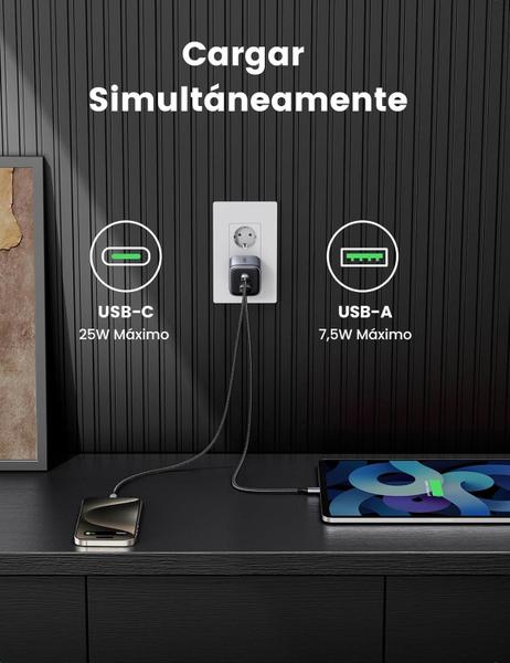 Imagem de Carregador Ugreen Nexode 35W Gan Pd 3.0 Qc 4+ Usb-A + Usb-C