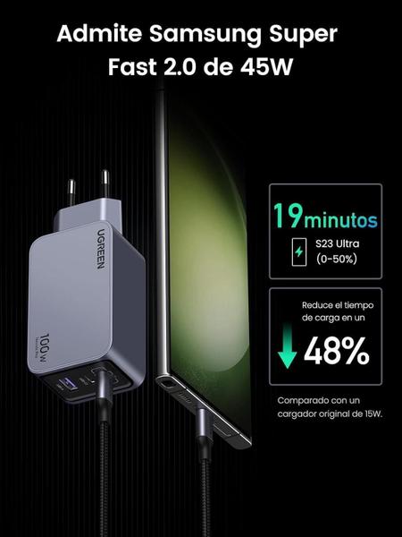 Imagem de Carregador Ugreen Nexode Pro 100W Chip Ganininfinity (Cinza)