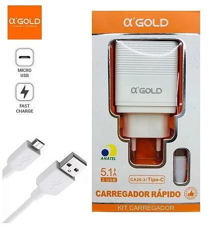 Imagem de Carregador Ultra Rápido AGold Cabo USB Tipo C CA203 2 Saídas Compatível Smartphone 5.1A 1 Metro