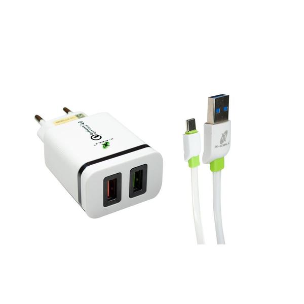 Imagem de CARREGADOR ULTRA RAPIDO E INTELIGENTE DUPLO USB 18W e CABO USB tipo C