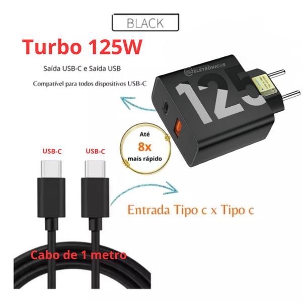 Imagem de Carregador Ultra Rápido Turbo 125 Watts Para Smartphone Saída 5v USB e USB-C 8x Mais LE627