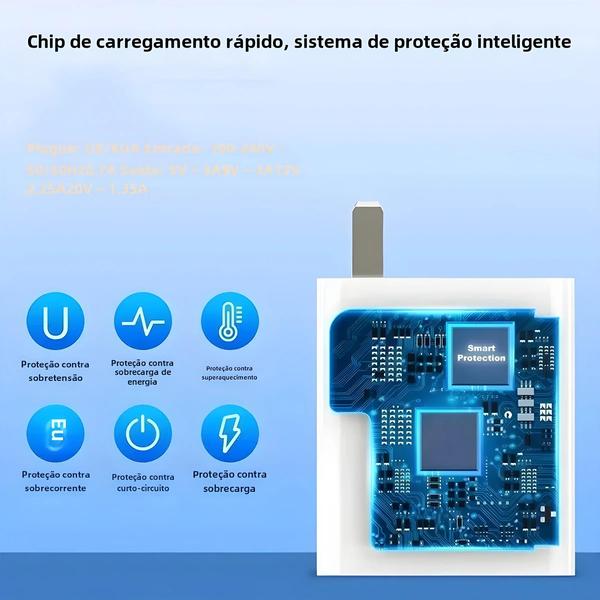 Imagem de Carregador USB 33W com Cabo de Dados - Carga Rápida 3.0 para iPhone