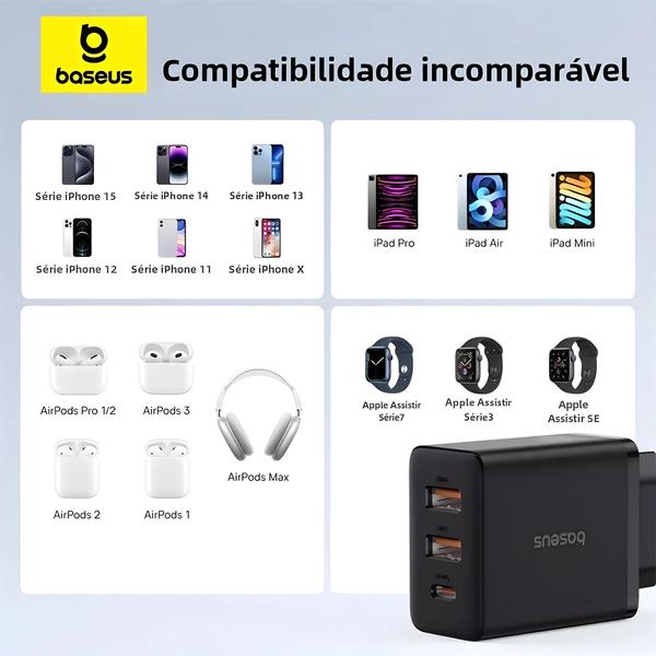 Imagem de Carregador USB-C 30W Rápido - Compatível com iPhone 13/12 Pro Max (PD 20W, QC 3.0)