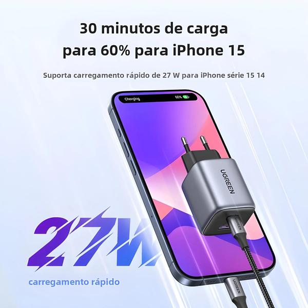 Imagem de Carregador USB-C GAN 35W - Carregamento Rápido PD 3.0 e QC 3.0 para iPhone 15/14/13/Pro e Samsung/Xiaomi