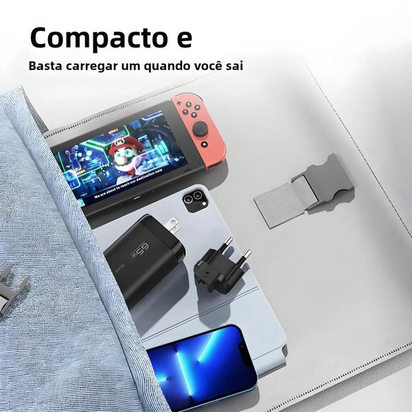 Imagem de Carregador USB-C GaN 65W de Carga Rápida - Compatível com Samsung, iPhone 14/13 Pro e Mais