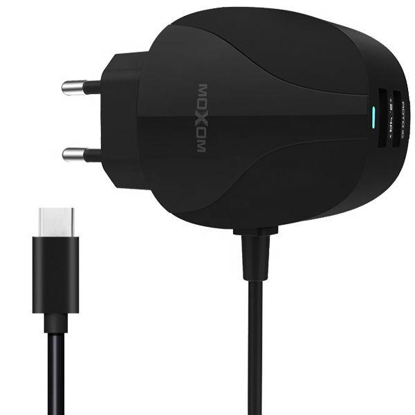 Imagem de Carregador USB-C Moxom MX-HC15 com 2 USB - Preto