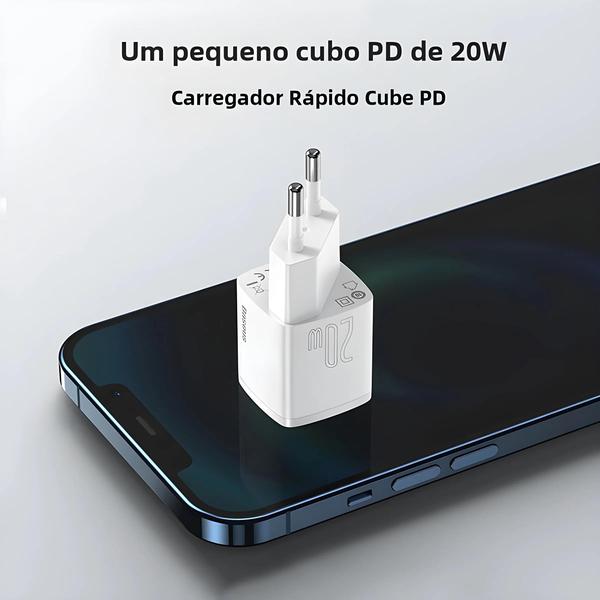 Imagem de Carregador USB-C Portátil 20W - Compatível com iPhone 15, 14, 13, 12, 11, X, 8, Plus - Suporte PD