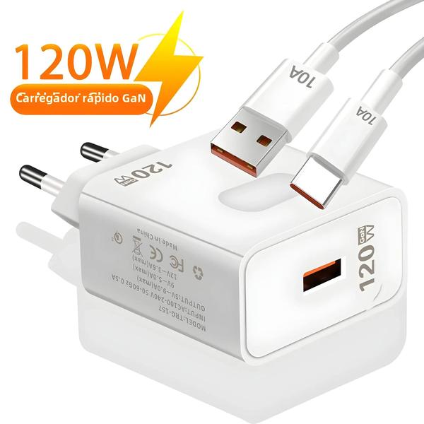 Imagem de Carregador USB GAN 120W com Quick Charge 3.0 e Tipo C - Carregamento Rápido para Celulares