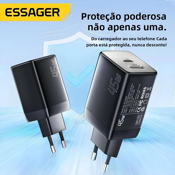 Imagem de Carregador USB GaN 45W - PD, QC 3.0 e USB-C - Carregamento Rápido para iPhone e Samsung