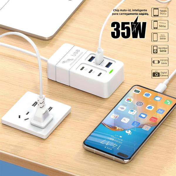 Imagem de Carregador USB PD Portátil de Parede com 6 Portas - Compatível com Xiaomi e Samsung