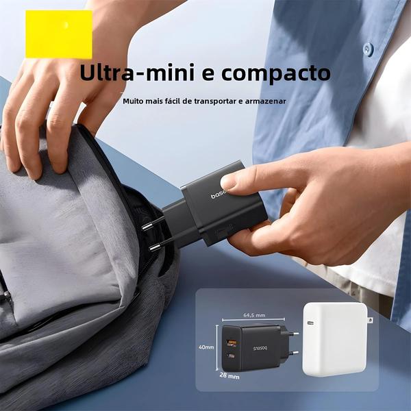 Imagem de Carregador USB Portátil 20W com Porta Dupla e Carregamento Rápido (Tipo C e PD) - Compatível com iPhone 15, 14, 13 e 12