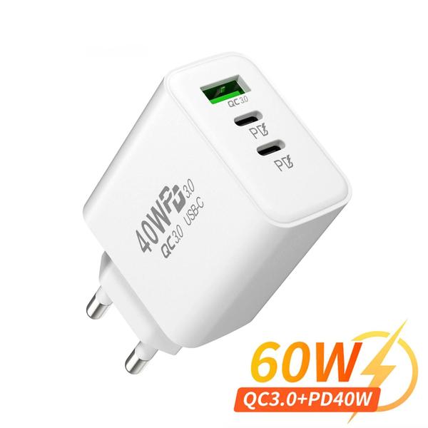 Imagem de Carregador USB Rápido 60W 3 Portas - Adaptador de Parede para iPhone 14/13, Xiaomi e Huawei