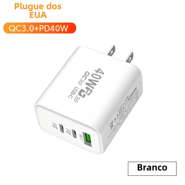 Imagem de Carregador USB Rápido 60W 3 Portas - Adaptador de Parede para iPhone 14/13, Xiaomi e Huawei