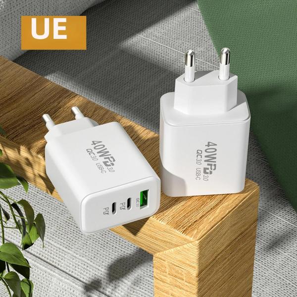 Imagem de Carregador USB Rápido 60W 3 Portas - Adaptador de Parede para iPhone 14/13, Xiaomi e Huawei