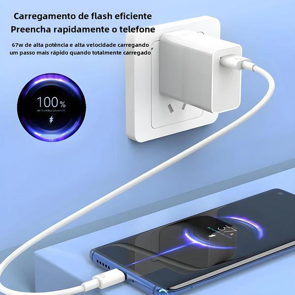 Imagem de Carregador USB Rápido 67W para Xiaomi 14, 13T, 12 Lite, 11 Ultra, Redmi Note e Poco - Tipo C