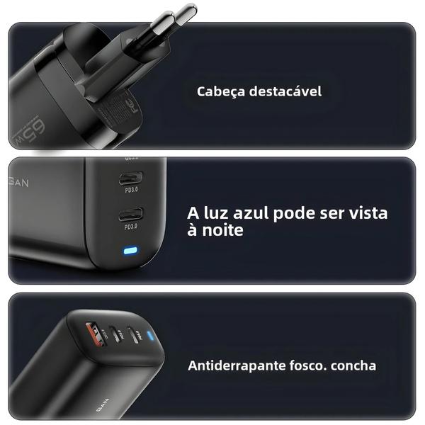 Imagem de Carregador USB Tipo C 65W - Carga Rápida para Samsung, Xiaomi, Realme, iPhone e Laptops