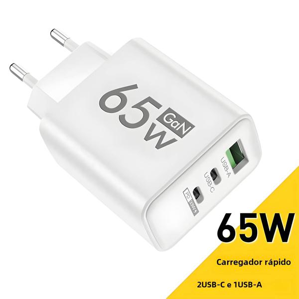 Imagem de Carregador USB Tipo C 65W GaN com Carregamento Rápido - iPhone, Xiaomi, Huawei, Samsung