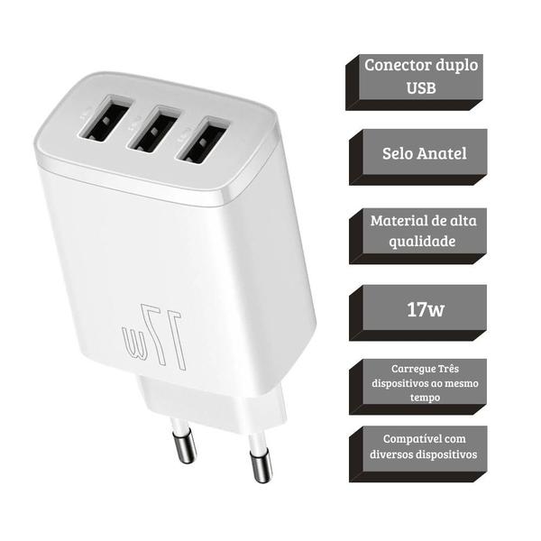 Imagem de Carregador Usb Triplo 17w Baseus Rápido Para i P hone Lacrado