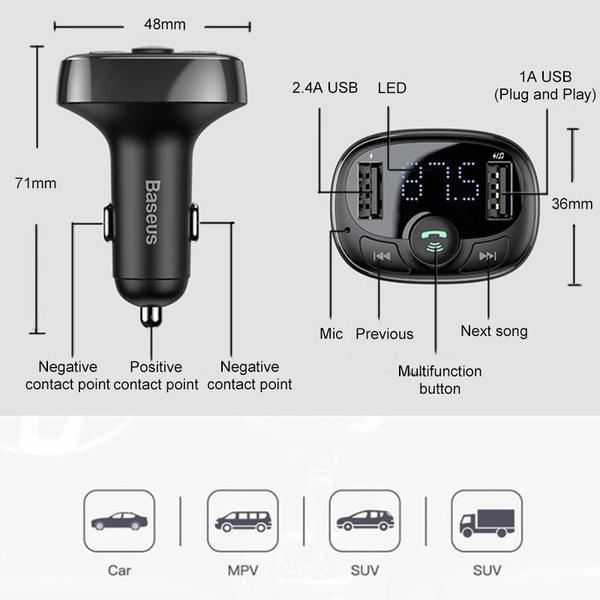 Imagem de Carregador Usb Veicular Carga Rápida Com Viva Voz Bluetooth