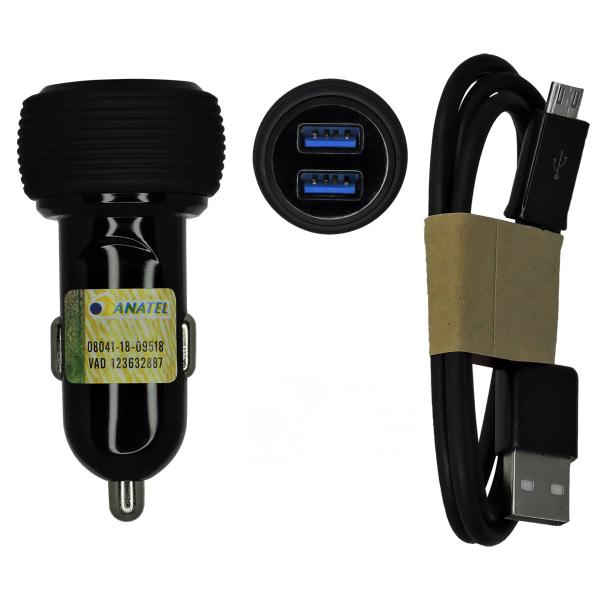 Imagem de Carregador Veicular 12W 2 Entrada Usb E Cabo Para V8 Recarga