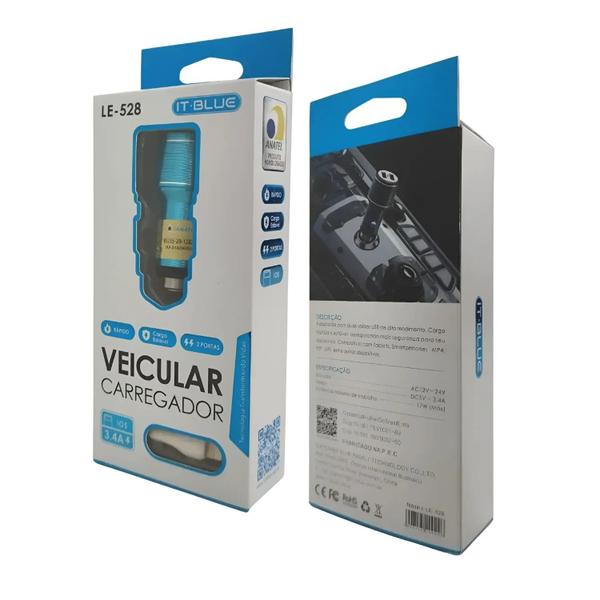 Imagem de Carregador Veicular 3.4a Dual Usb Com Cabo Lightning Ios Preto