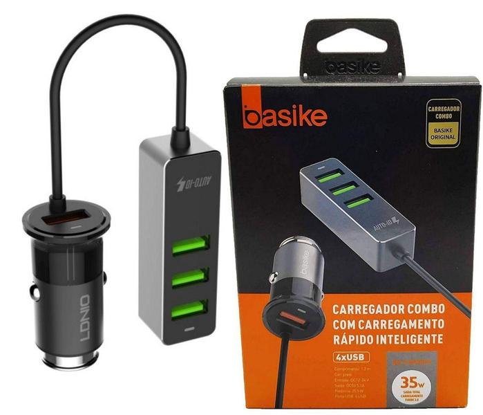 Imagem de Carregador Veicular 4 usb e 3 portas dedicadas ao passageiro - Basike