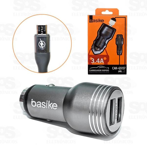 Imagem de Carregador Veicular Metálico 2 USB E Cabo Micro USB V8 Basike Car-G5137