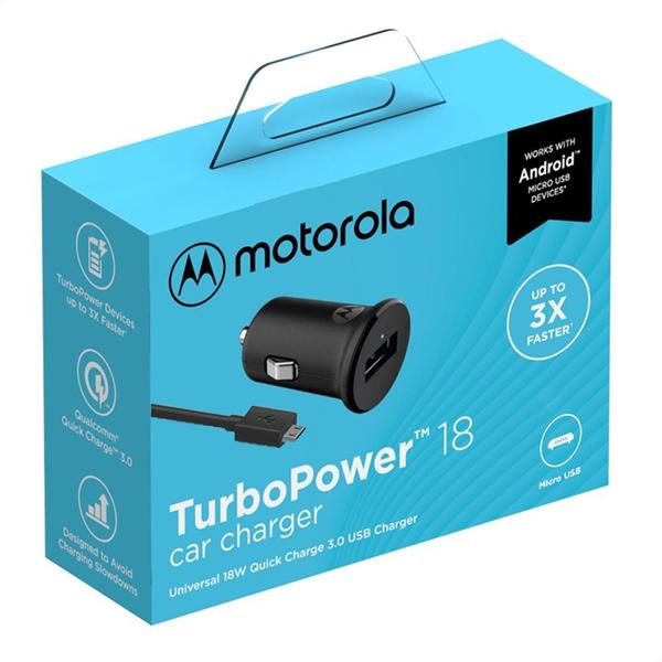 Imagem de Carregador Veicular Motorola Turbo Power 18w - Cabo Micro Usb Preto - Moto E5 Plus, G4 Plus, G5 Plus, G6 Play, E7 Plus, G4 Play, G5, G8 Power Lite