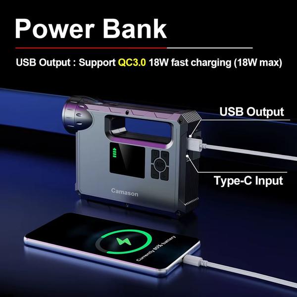 Imagem de Carregador veicular para Carros e Lanchas com Bateria, Power Bank, Lanterna e Compressor de Ar