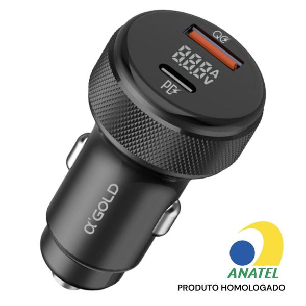 Carregador Veicular Turbo A'gold CJ12-4 60W Alta Velocidade Segurana Tela  LED 2 sadas Type-C USB - Carregador Veicular para Celular - Magazine Ezu