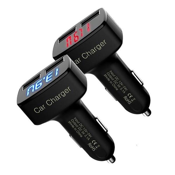 Carregador veicular USB medidor bateria e temperatura - OEM Imagem de Carregador veicular USB medidor bateria e temperatura
