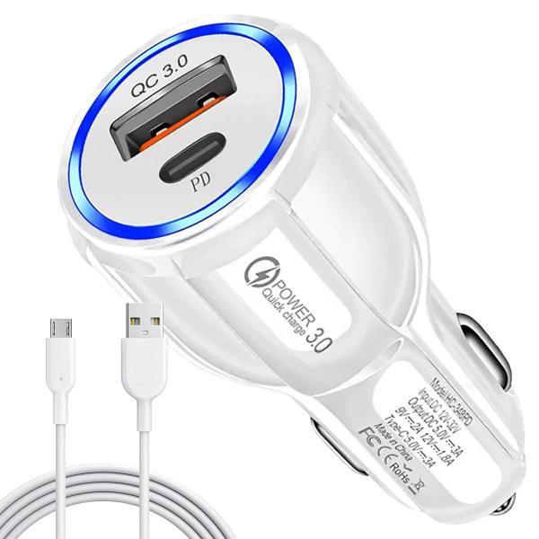 Imagem de Carregador Veicular USB/Tipo-C Quick Charge 3.0 + Cabo Carregamento Rápido para Carro