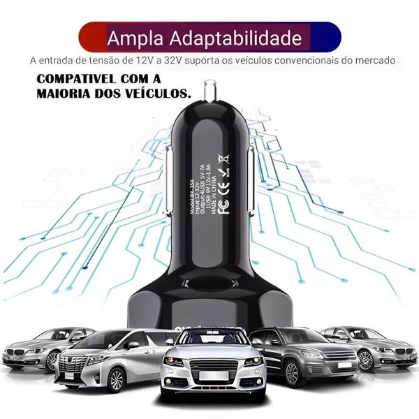 Imagem de Carregador Veicular USB TIPO-C Turbo 3 Portas - Carregador Para Carros Turbo Rápido 55w